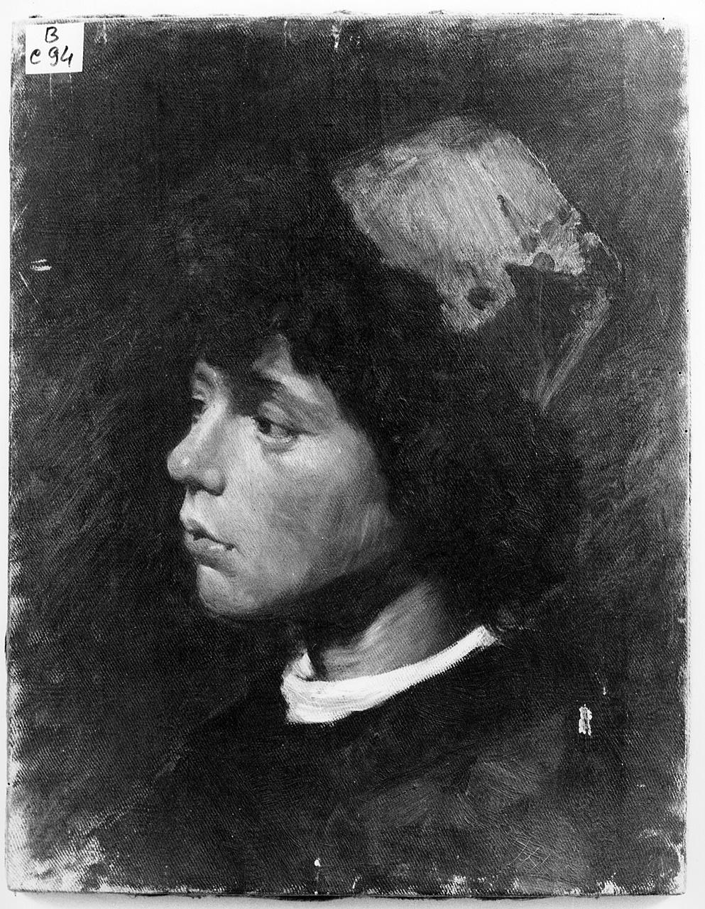 testa d'uomo di profilo (dipinto) - ambito romano (seconda metà sec. XIX)