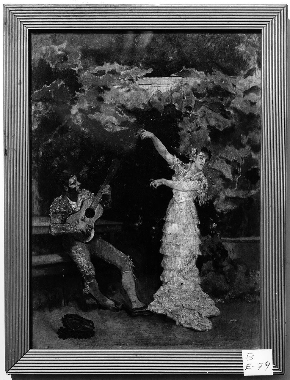 suonatore di chitarra e danzatrice (dipinto) - ambito romano (seconda metà sec. XIX)