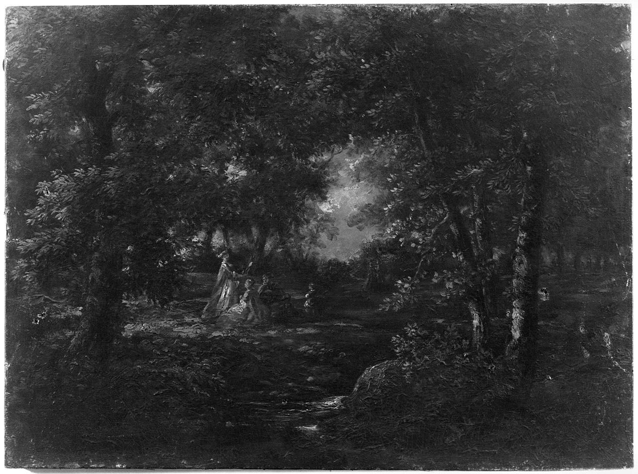 paesaggio con alberi (dipinto) - ambito romano (seconda metà sec. XIX)