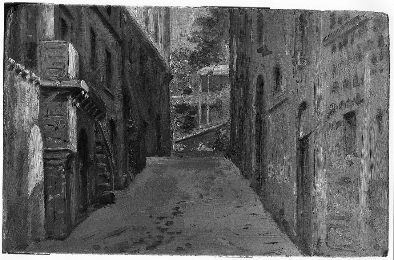 veduta di strada (dipinto) - ambito romano (ultimo quarto sec. XIX)