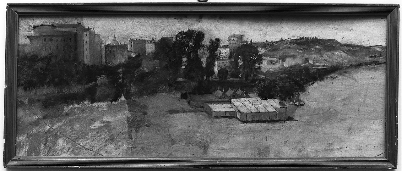 veduta di paese (dipinto) - ambito romano (seconda metà sec. XIX)