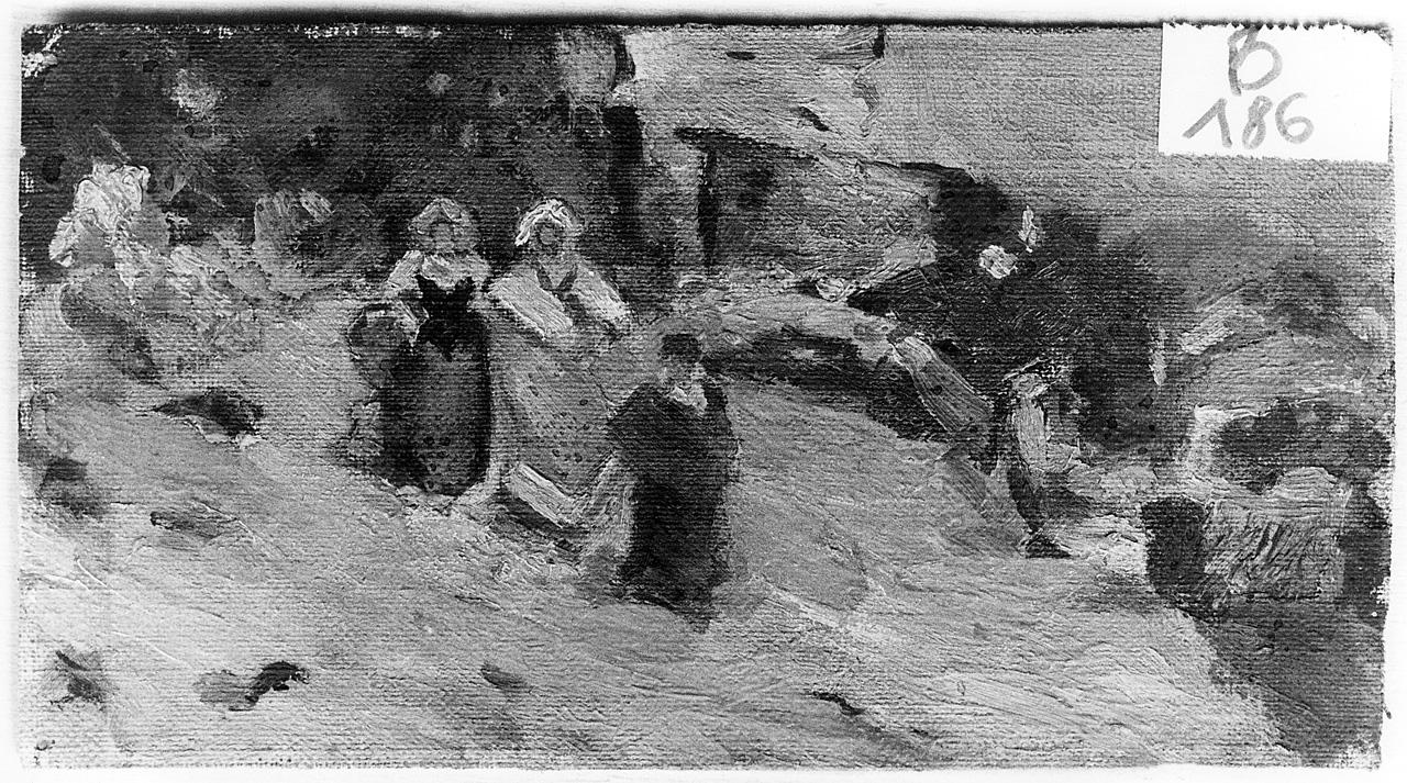 paesaggio con contadine (dipinto) - ambito romano (fine/inizio secc. XIX/ XX)