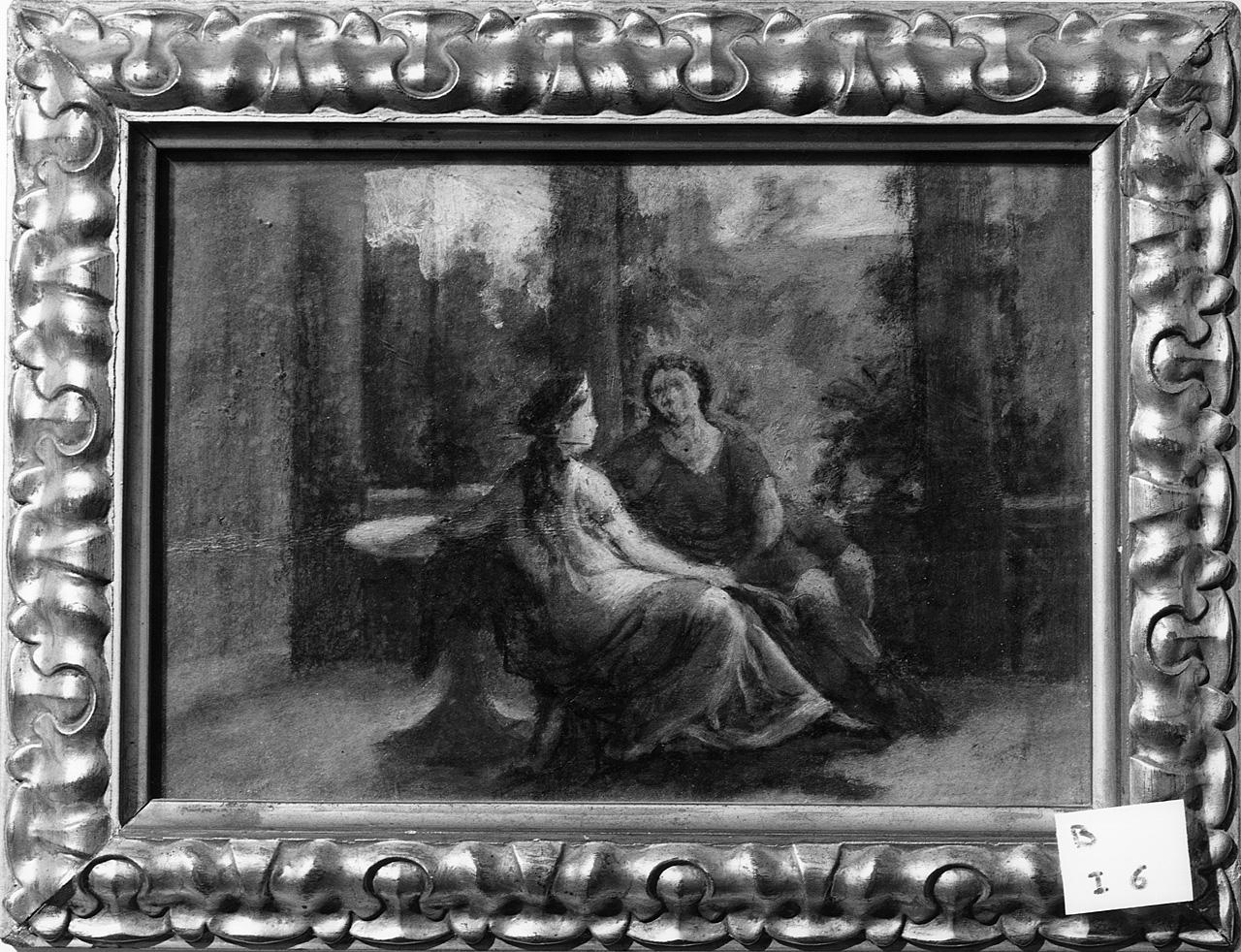 figure femminili a colloquio (dipinto) - ambito romano (seconda metà sec. XIX)