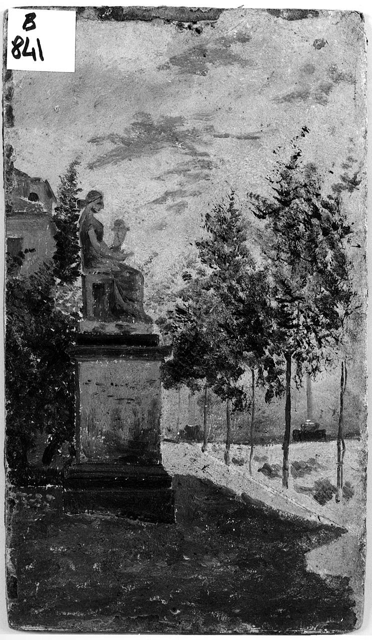 parco con statua (dipinto) - ambito romano (seconda metà sec. XIX)