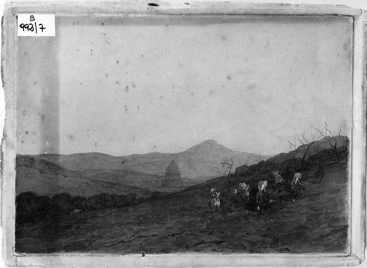 paesaggio con figure a cavallo (dipinto) - ambito romano (ultimo quarto sec. XIX)