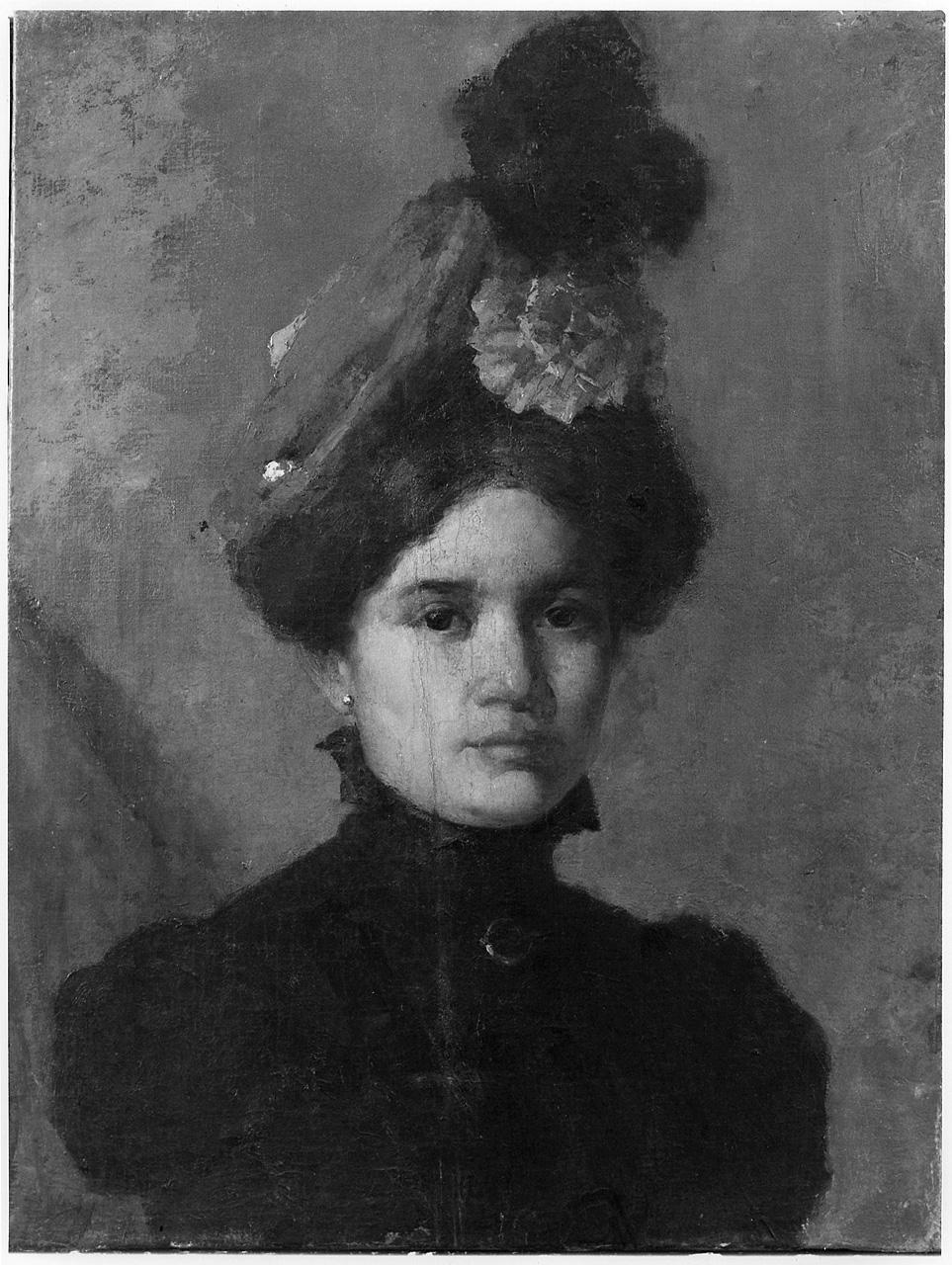 ritratto di donna con cappello (dipinto) - ambito romano (ultimo quarto sec. XIX)