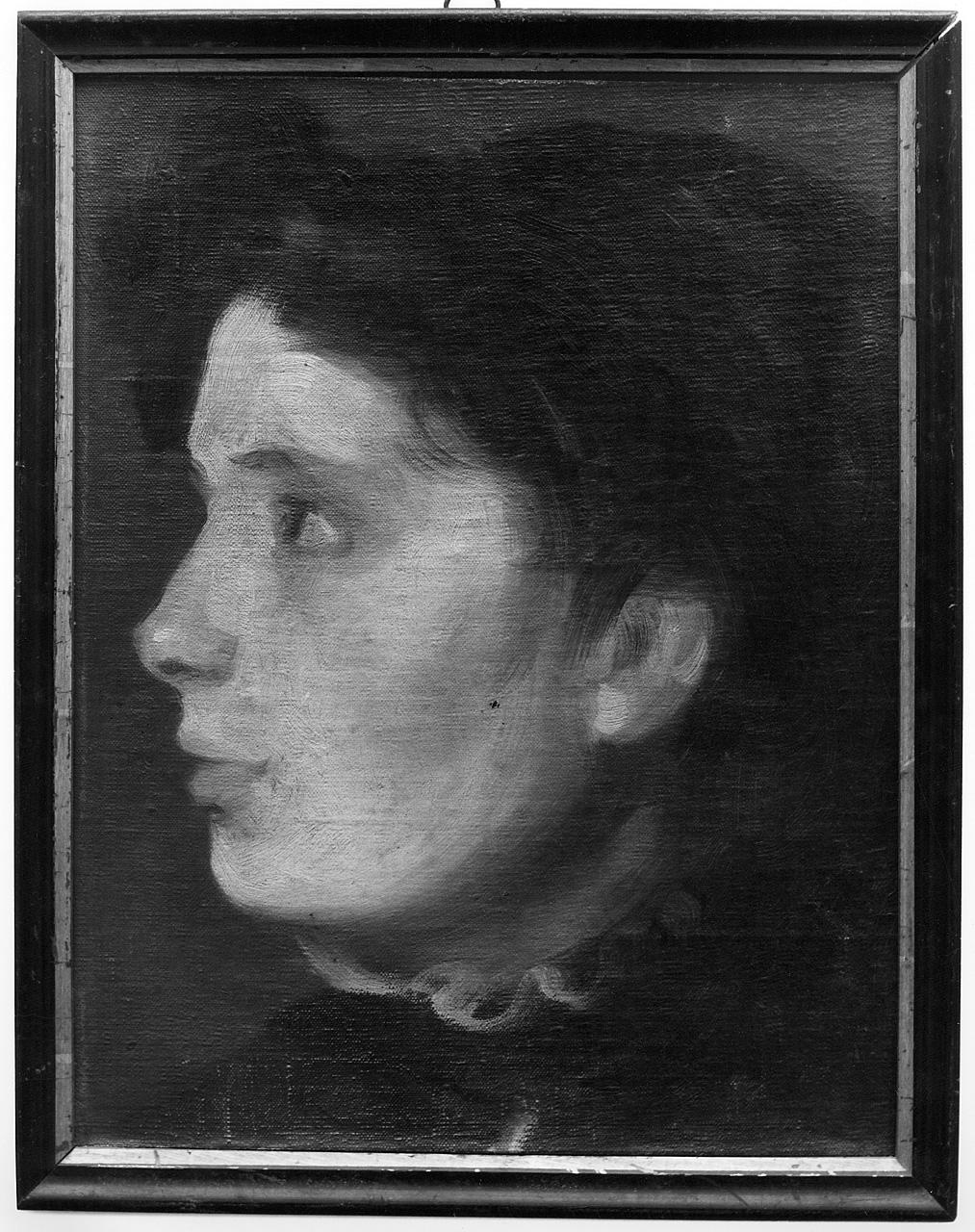 testa di donna di profilo (dipinto) - ambito romano (ultimo quarto sec. XIX)