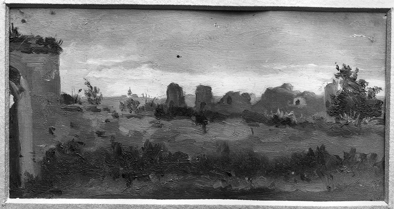 paesaggio/paesaggio con rovine (dipinto) - ambito romano (seconda metà sec. XIX)