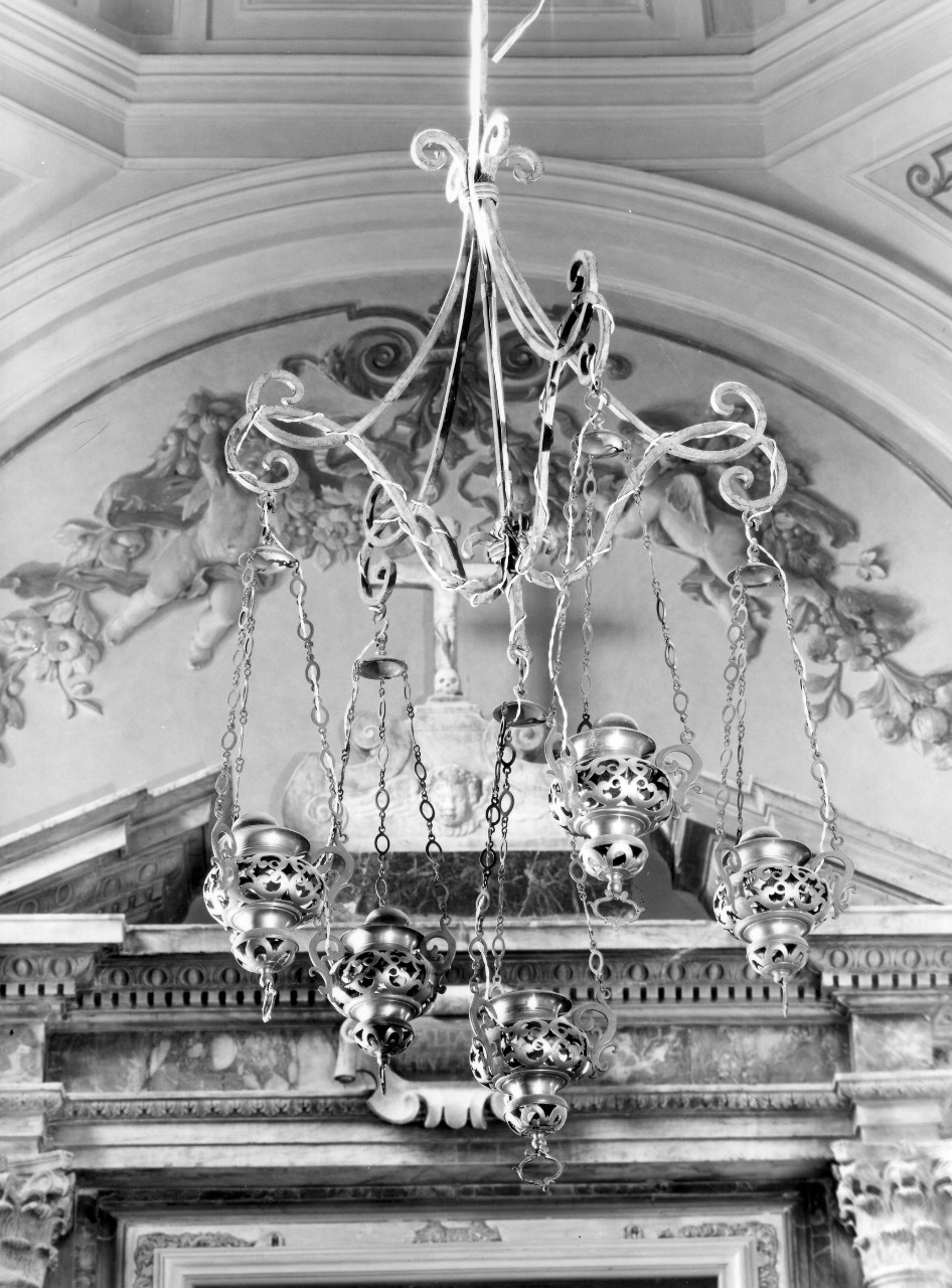 lampada pensile, serie - bottega toscana (fine/inizio secc. XVII/ XVIII)