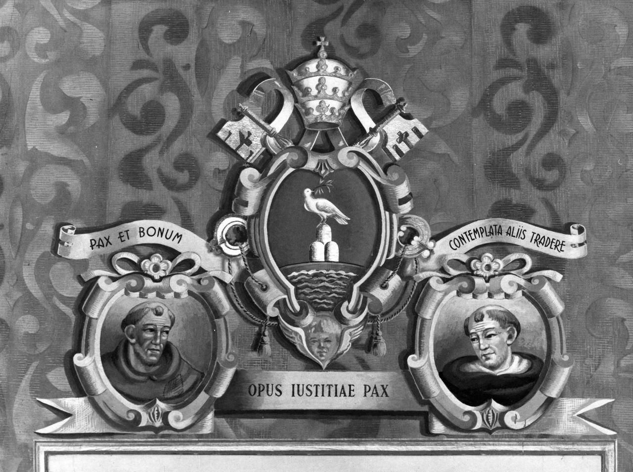 stemma papale di Pio XII, San Francesco, San Domenico (decorazione pittorica, elemento d'insieme) di Tuci Azeglio (sec. XX)