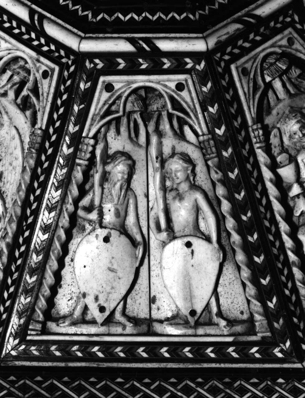 Ercole e Iole (?) (placchetta di cofanetto) di Degli Embriachi Baldassarre (bottega) (secc. XIV/ XV)