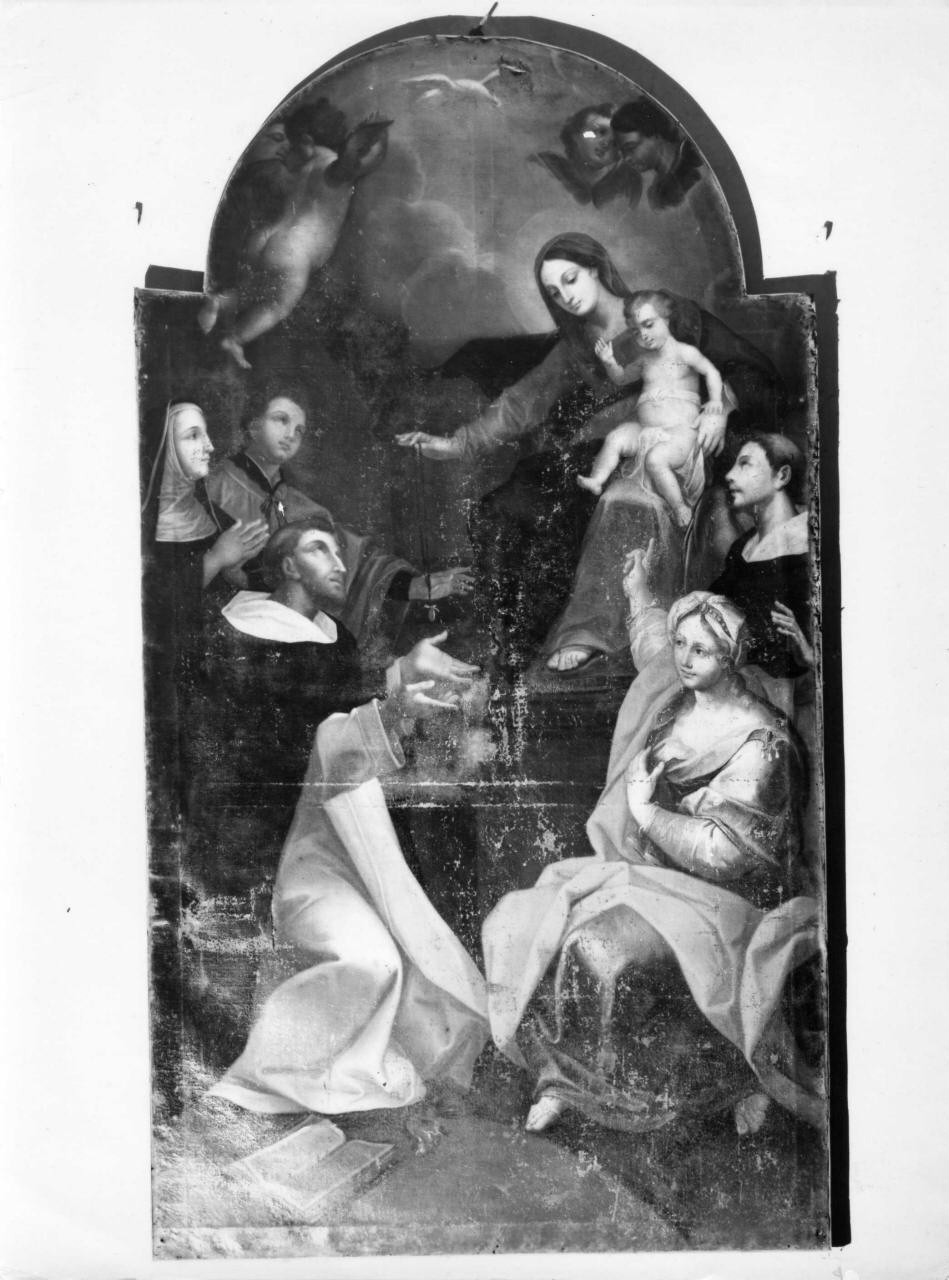 Madonna con Bambino in trono tra santi (dipinto) - ambito toscano (metà sec. XVII)