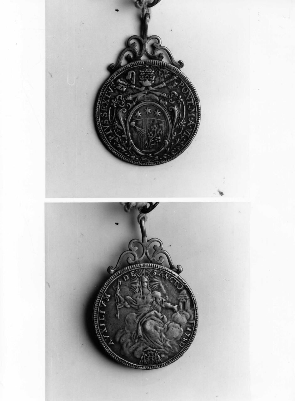 Madonna in gloria, stemma papale di Pio VI (medaglia pontificia) - bottega romana (sec. XVIII)