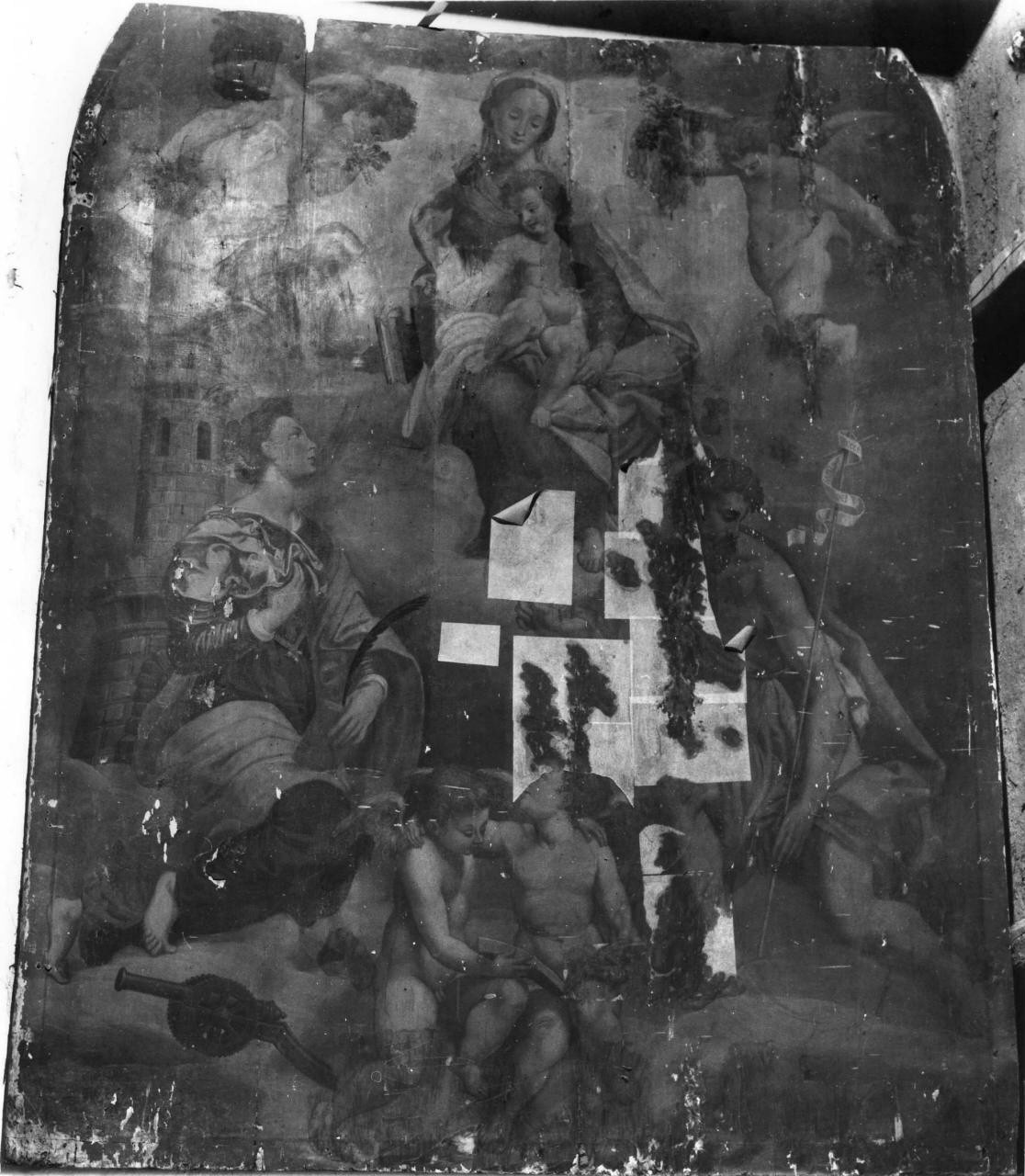 Madonna con bambino tra Santa Barbara e San Giovanni Battista (dipinto) di Vini Jacopo di Sebastiano (attribuito) (sec. XVII)