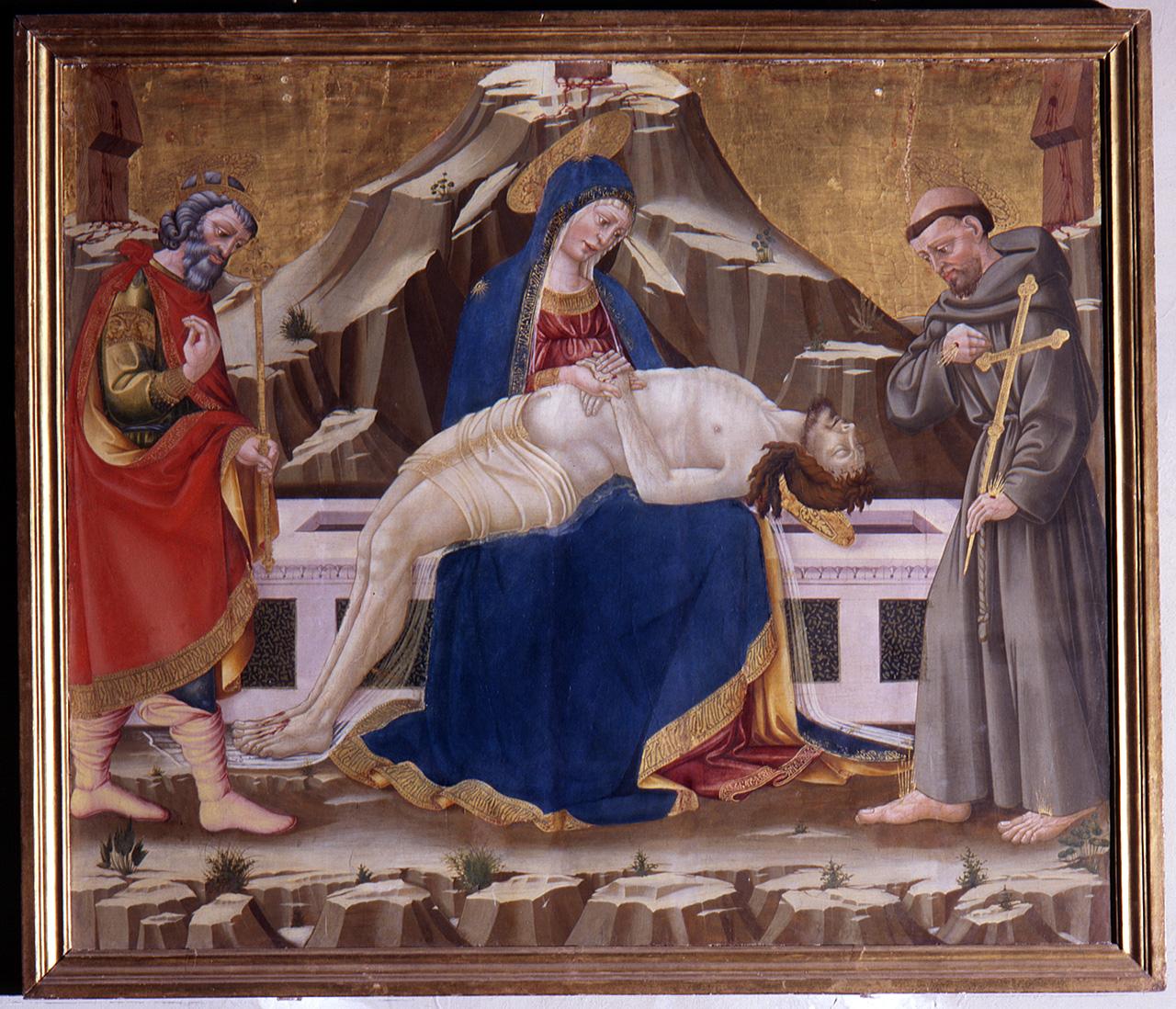pietà con San Luigi IX e San Francesco d'Assisi (dipinto) di Neri di Bicci (sec. XV)