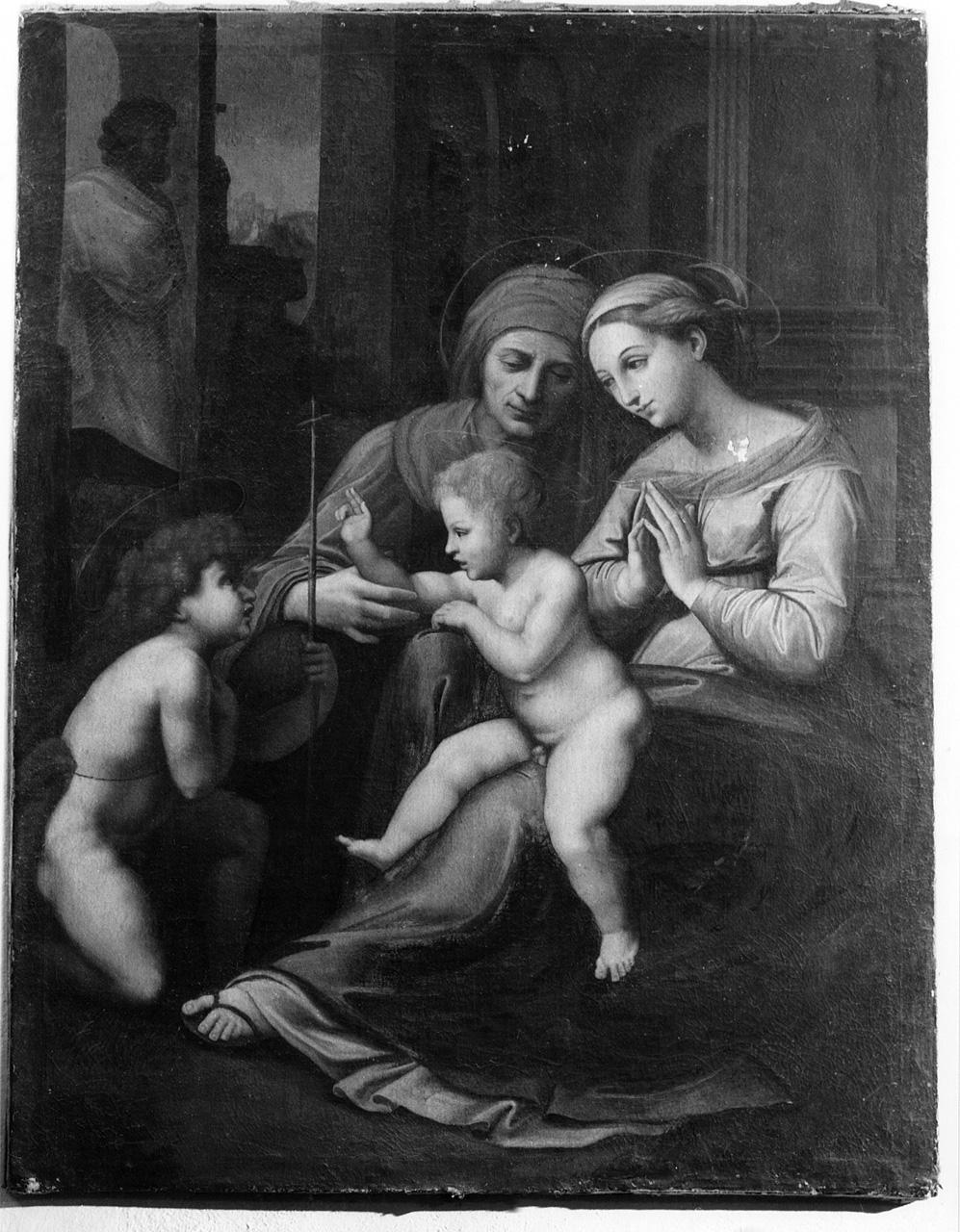 Sacra Famiglia con San Giovannino e Sant'Elisabetta (dipinto) di Sanzio Raffaello detto Raffaello (maniera) (sec. XVI)