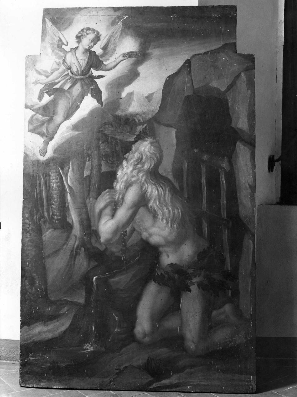 Sant'Onofrio riceve l'ostia da un angelo (dipinto) di Vini Sebastiano detto Bastiano Veronese (maniera) (seconda metà sec. XVI)