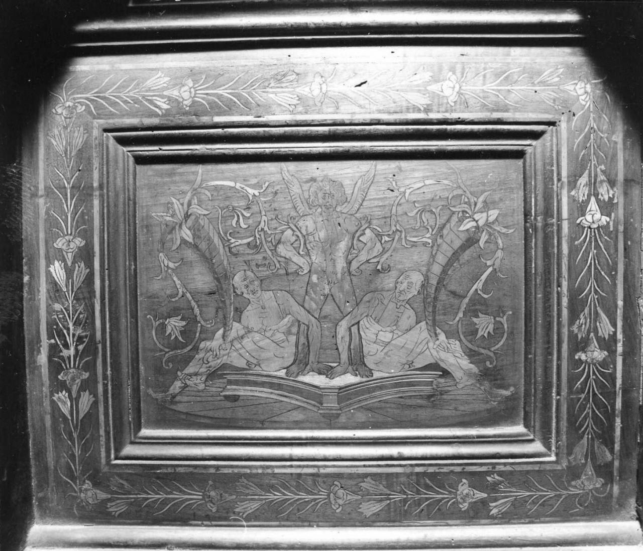 figure allegoriche maschili (decorazione a intarsio, elemento d'insieme) di Vitoni Ventura, Pieratti Claudio - manifattura pistoiese (sec. XV, sec. XIX)