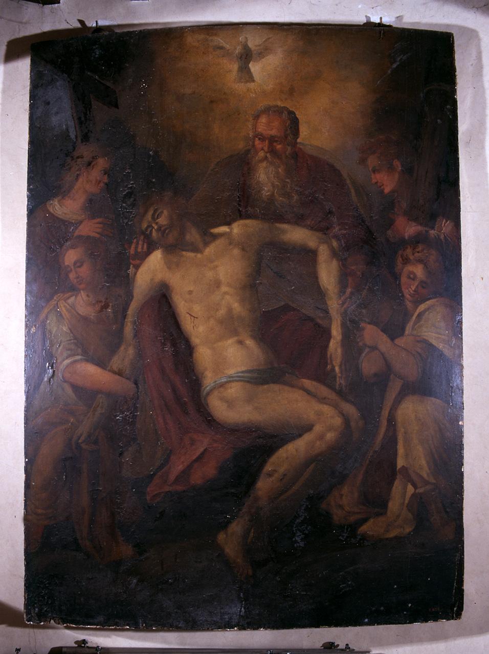 Cristo in pietà tra la Madonna e San Giovanni Evangelista (dipinto) - ambito fiorentino (sec. XVI)