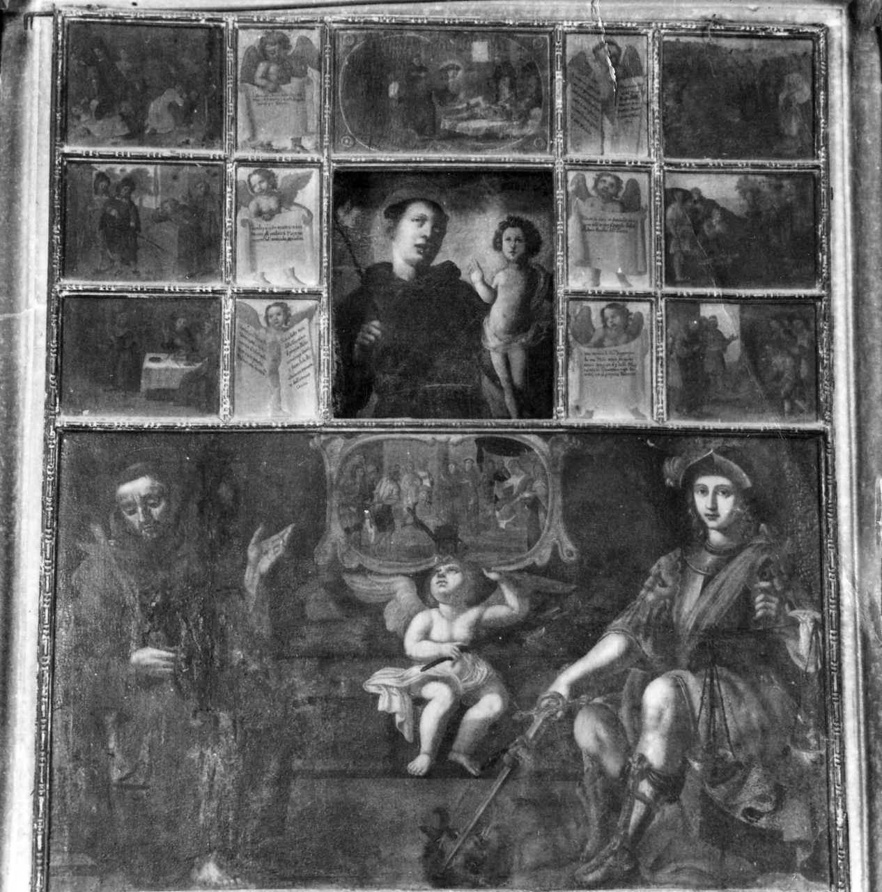 Sant'Antonio da Padova, San Francesco d'Assisi e San Michele Arcangelo, storie della vita di Sant'Antonio da Padova (dipinto) - ambito toscano (sec. XVII)