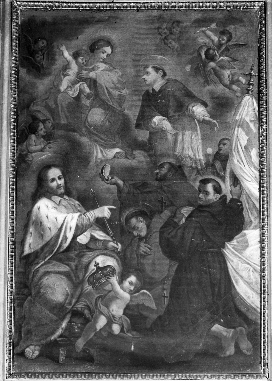 Madonna con San Carlo Borromeo, San Ludovico re e santi francescani (dipinto) di Carlini Alberico (attribuito) (inizio sec. XVIII)
