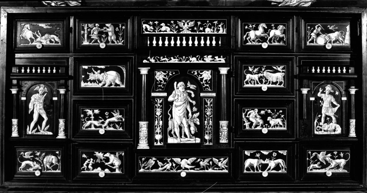 Ercole e Cerbero (sportello di stipo) - manifattura toscana (fine sec. XVI)