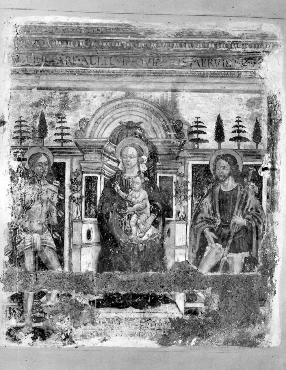 Madonna con Bambino in trono tra San Sebastiano e San Rocco (dipinto) - ambito fiorentino (inizio sec. XVI)