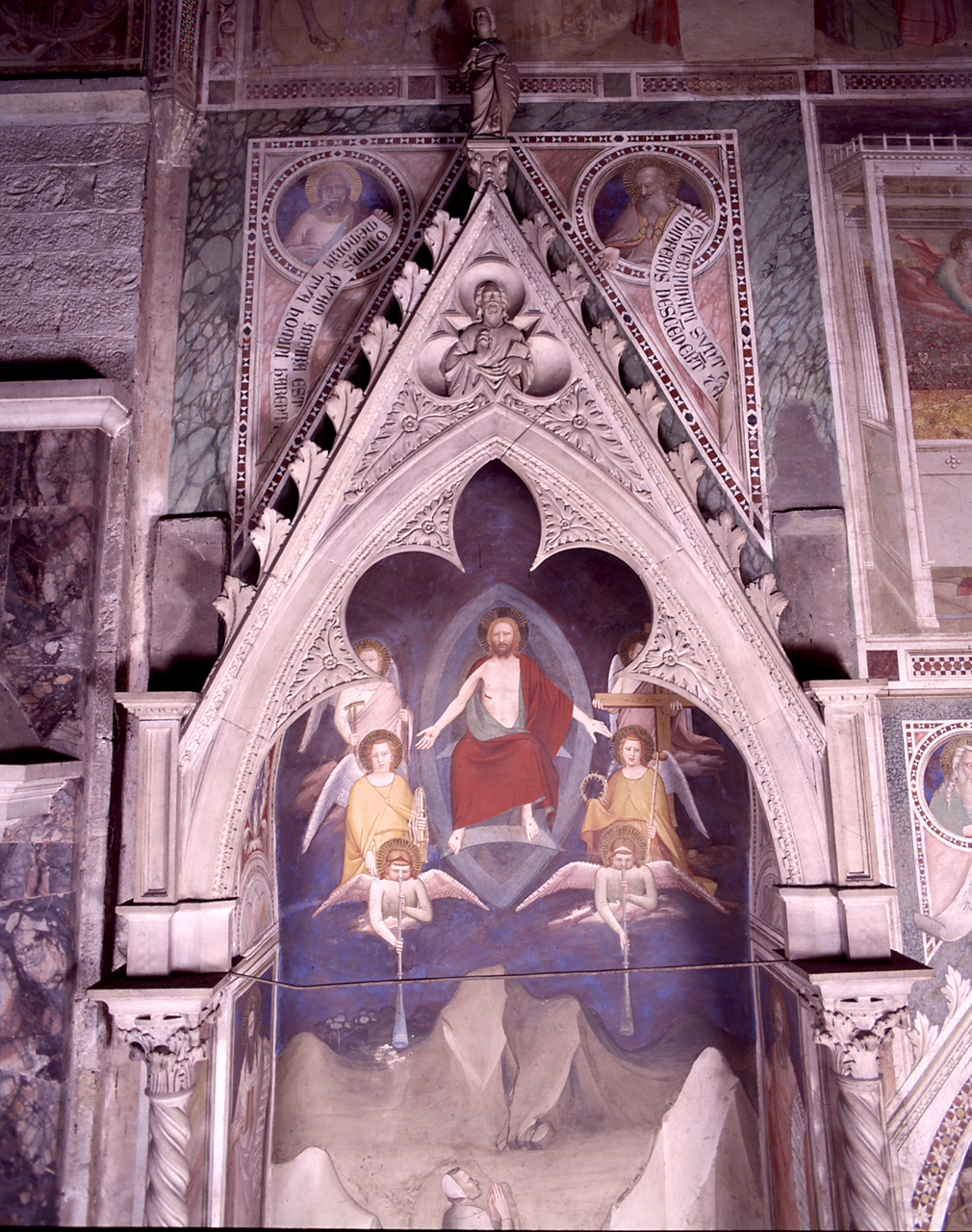 evangelisti, Cristo in pietà, Cristo benedicente, figura con scudo (monumento funebre) di Agnolo di Ventura (sec. XIV)