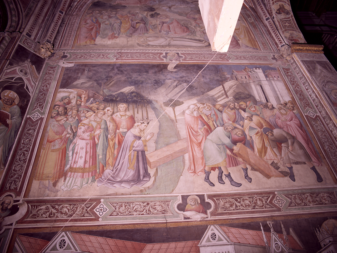 regina di Saba venera il sacro legno utilizzato come ponte, interramento del legno della croce (dipinto) di Gaddi Agnolo (e aiuti) (sec. XIV)