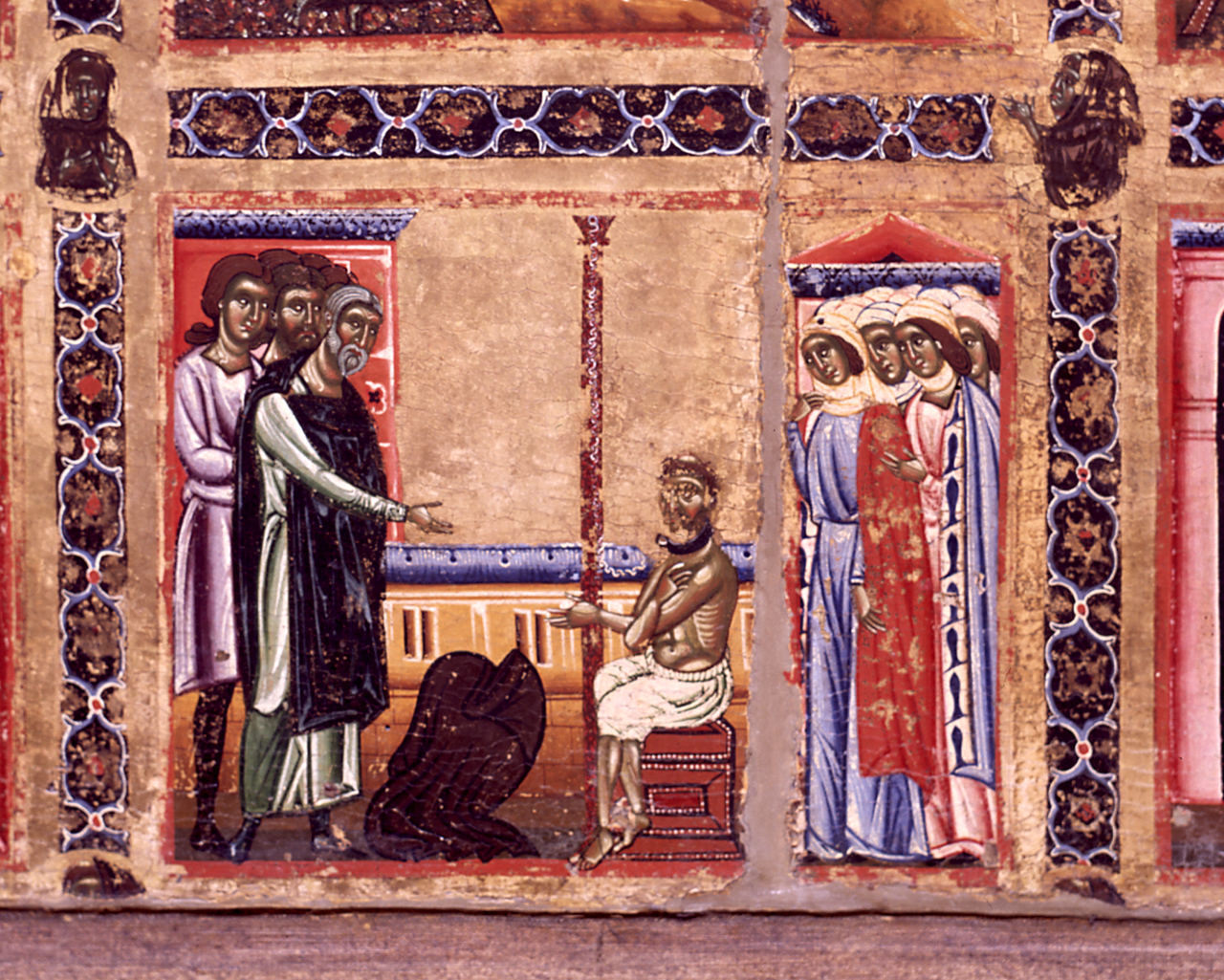 San Francesco d'Assisi si fa mettere alla gogna per aver mangiato carne (dipinto) di Maestro del San Francesco Bardi (sec. XIII)
