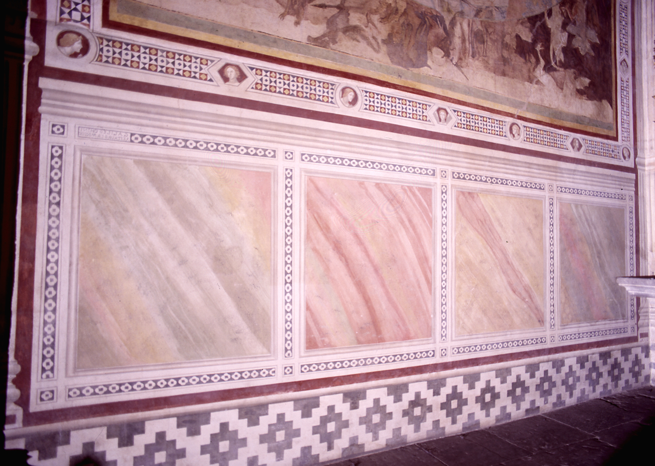 motivi decorativi geometrici e specchiature a finto marmo (decorazione pittorica) di Maestro della Cappella Velluti (sec. XIV)