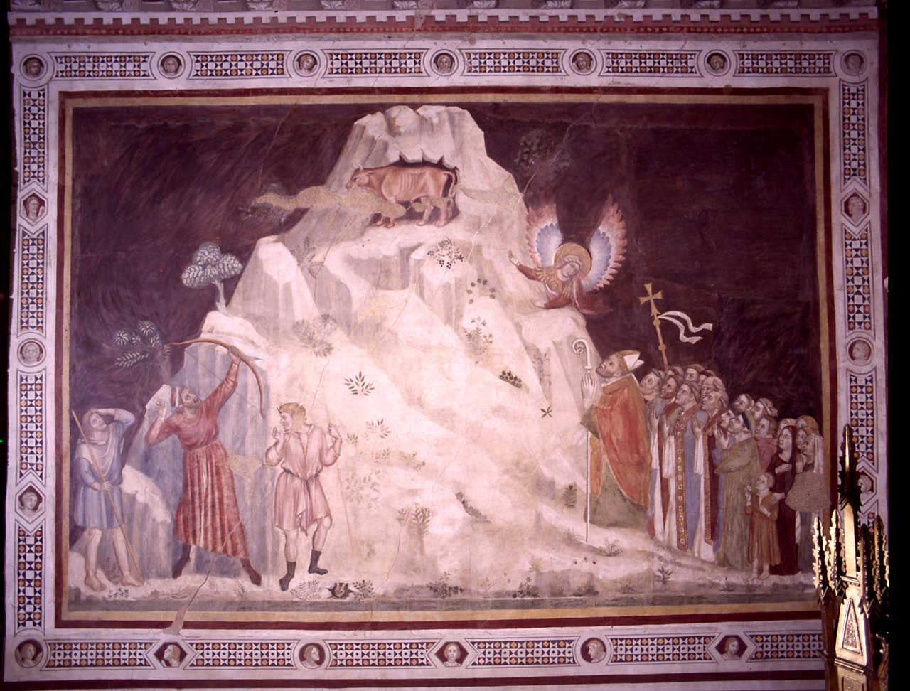 apparizione di San Michele Arcangelo sul monte Gargano (dipinto) di Maestro della Cappella Velluti (sec. XIV)