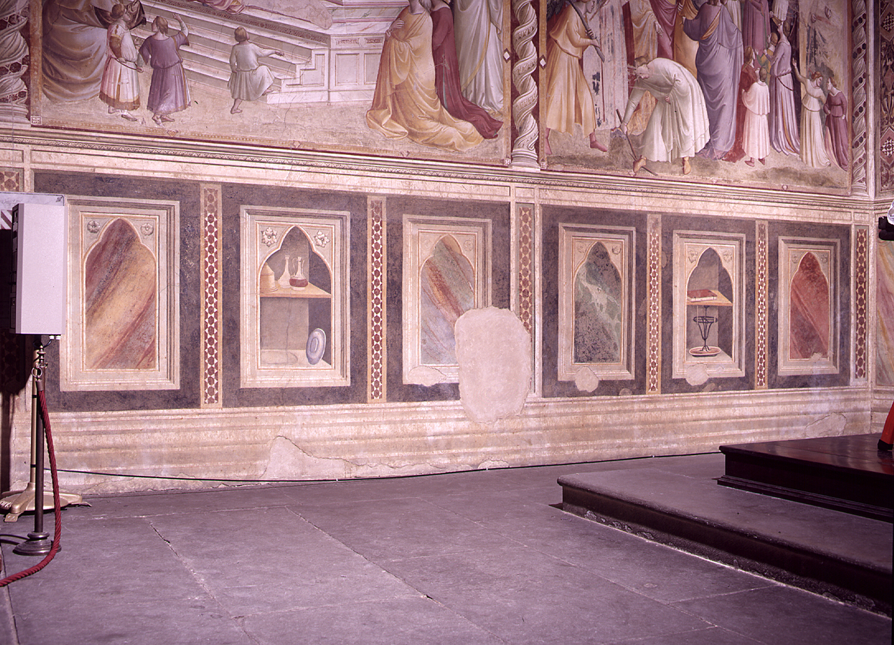 nature morta, motivi decorativi a finti marmi (dipinto) di Gaddi Taddeo (e aiuti) (secondo quarto sec. XIV)