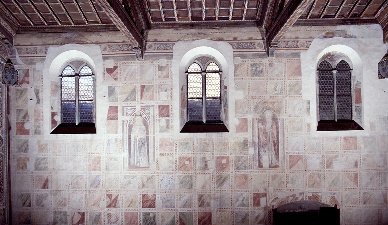 Santi, stemmi, motivo decorativo a finto marmo (dipinto) di Giotto (cerchia) (prima metà sec. XIV)