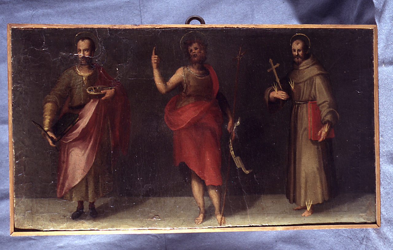 San Cosma, San Giovanni Battista e San Francesco d'Assisi (dipinto) di Fei Alessandro detto Alessandro del Barbiere (sec. XVI)