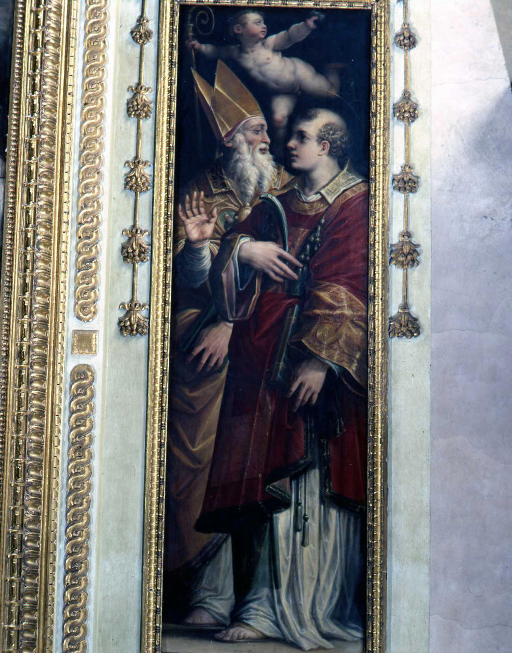 Sant'Agostino e San Lorenzo (dipinto) di Vasari Giorgio (bottega) (sec. XVI)