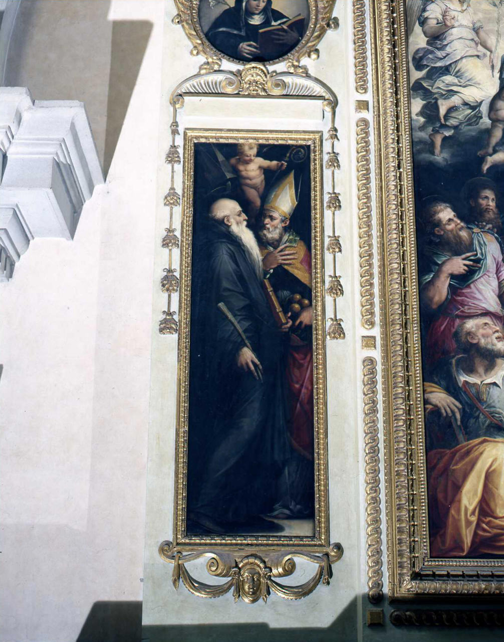 San Benedetto e San Nicola di Bari (dipinto) di Vasari Giorgio (bottega) (sec. XVI)