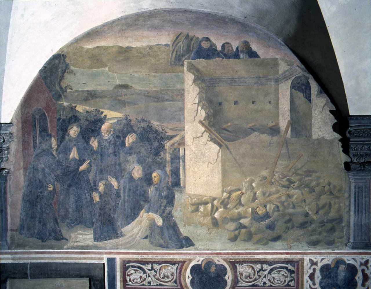 San Benedetto resuscita un monaco (dipinto) di Maestro del Chiostro degli Aranci (attribuito) (sec. XV)