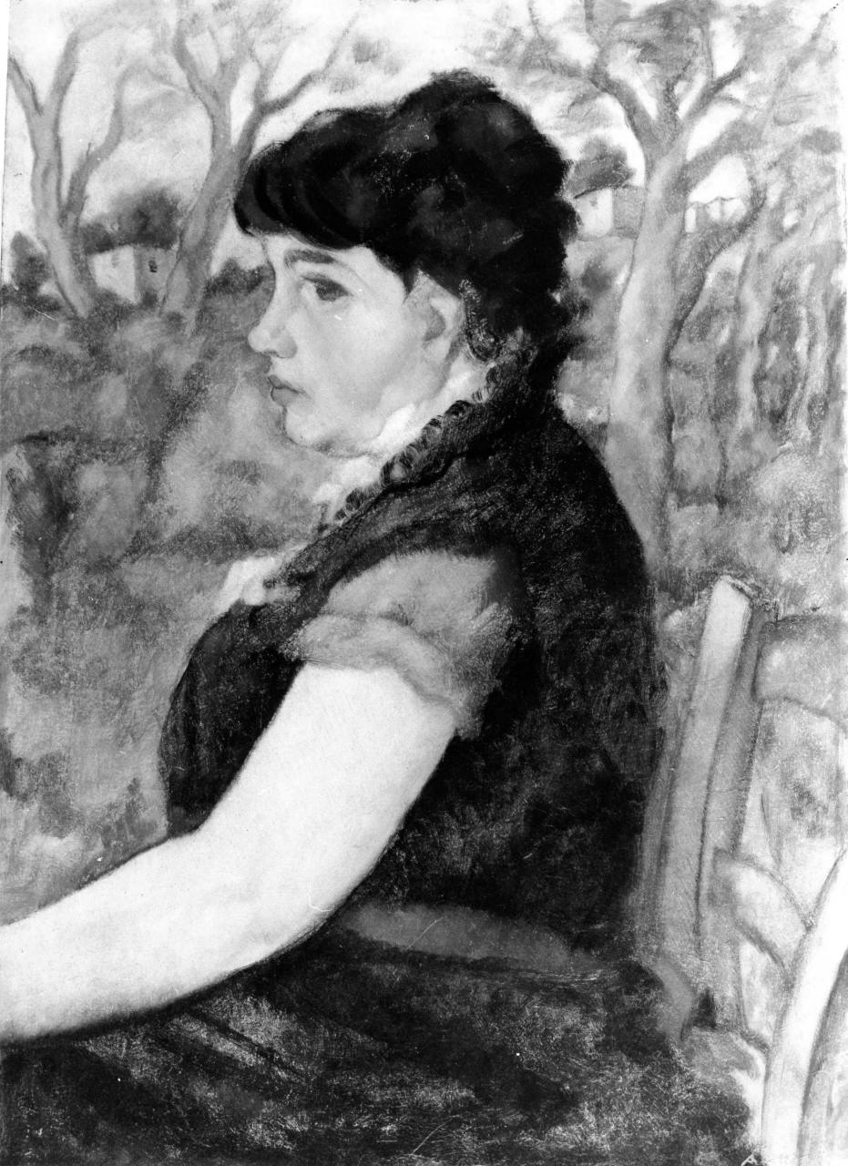 Ritratto all'aperto, ritratto di donna (dipinto) di Caligiani Alberto (sec. XX)