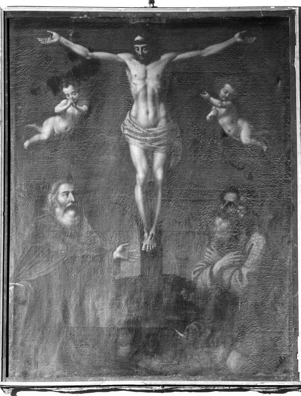 Cristo crocifisso tra Sant'Antonio Abate e San Paolo Primo Eremita (dipinto) di Bardelli Alessandro (attribuito) (prima metà sec. XVII)