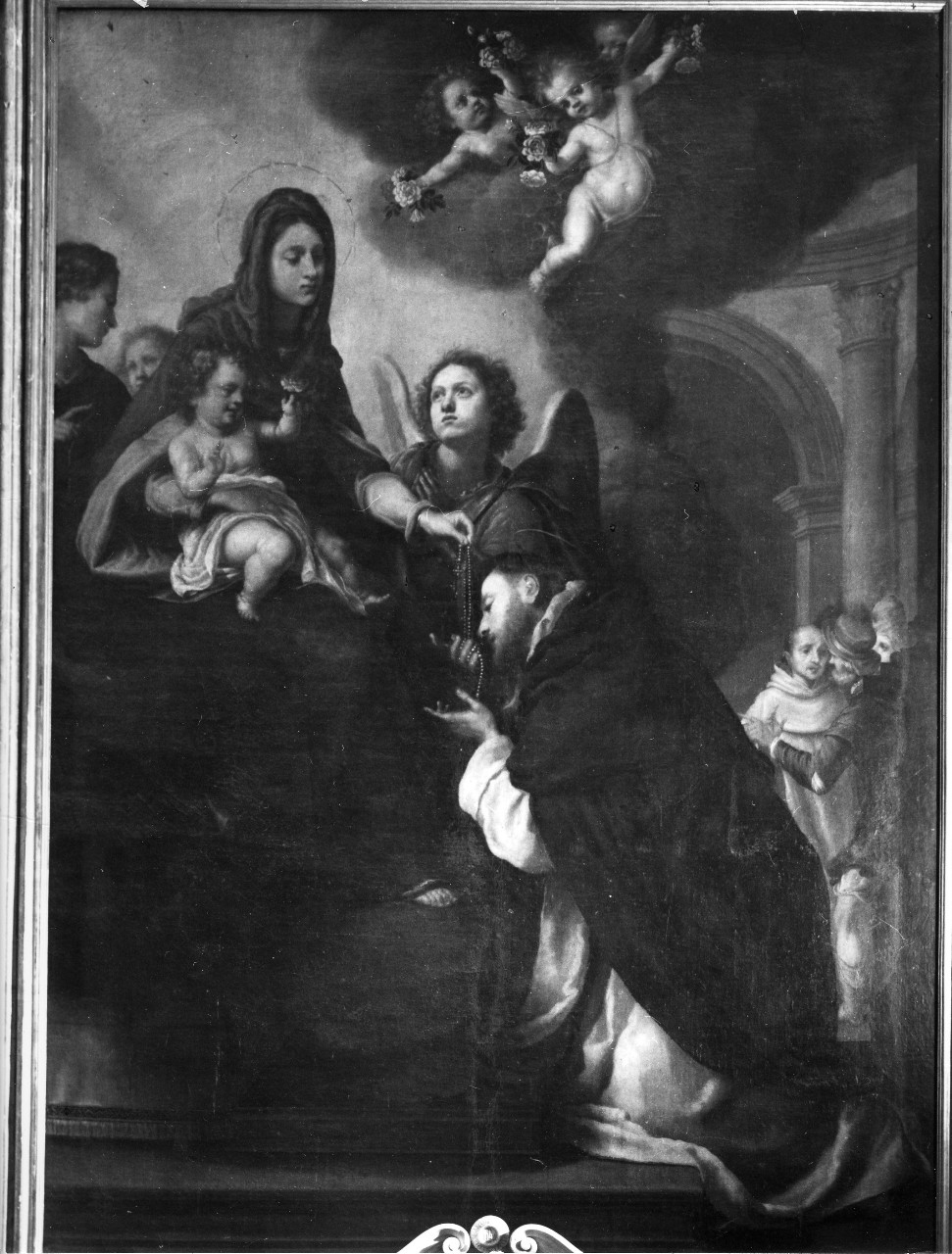 san Domenico riceve il rosario dalle mani della Madonna (dipinto) di Allori Cristofano (attribuito) (inizio sec. XVII)
