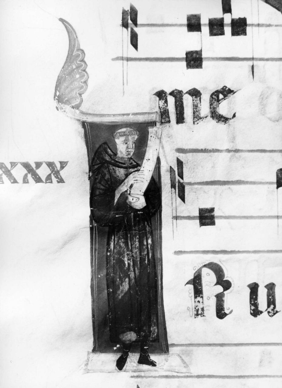 chierico, lettera I (miniatura) - bottega fiorentina (fine sec. XIII)