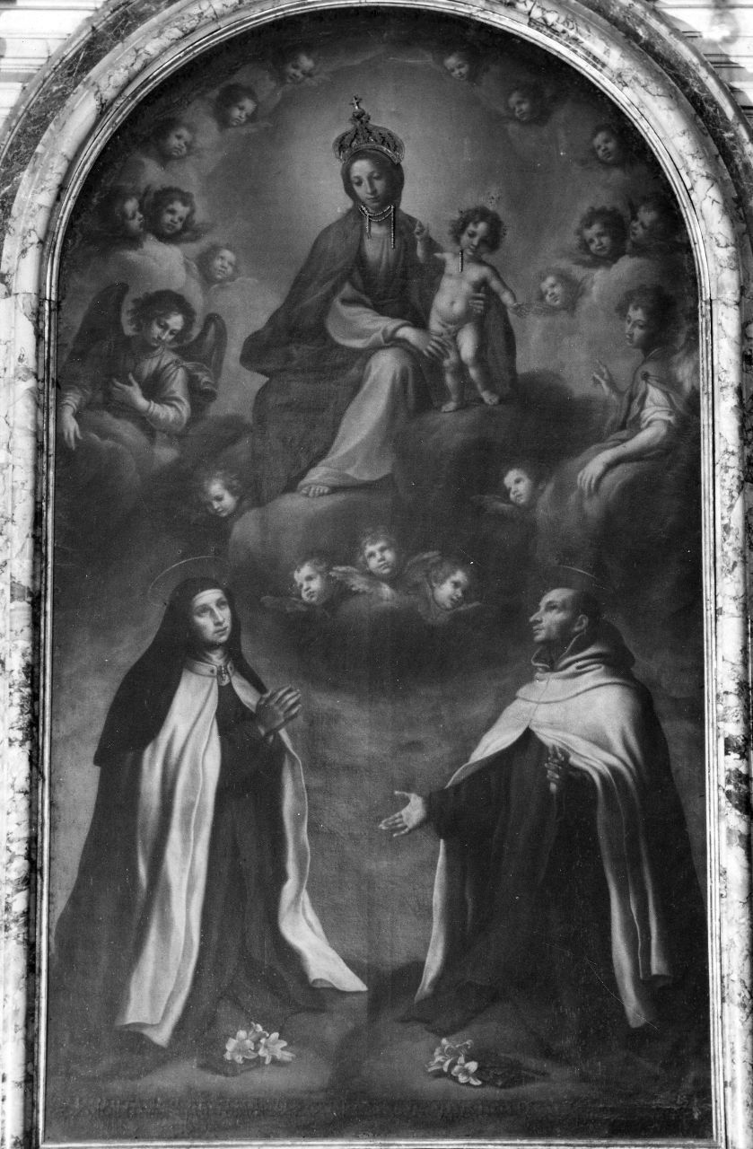 Madonna con Bambino, Santa Teresa e San Giovanni della Croce (dipinto) di Curradi Francesco detto Battiloro (attribuito) (sec. XVII)
