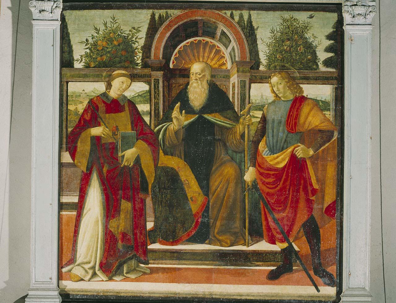 Sant'Antonio Abate in trono tra San Leonardo e San Giuliano l'Ospedaliere (dipinto) di Bigordi Benedetto detto Benedetto Ghirlandaio (ultimo quarto sec. XV)