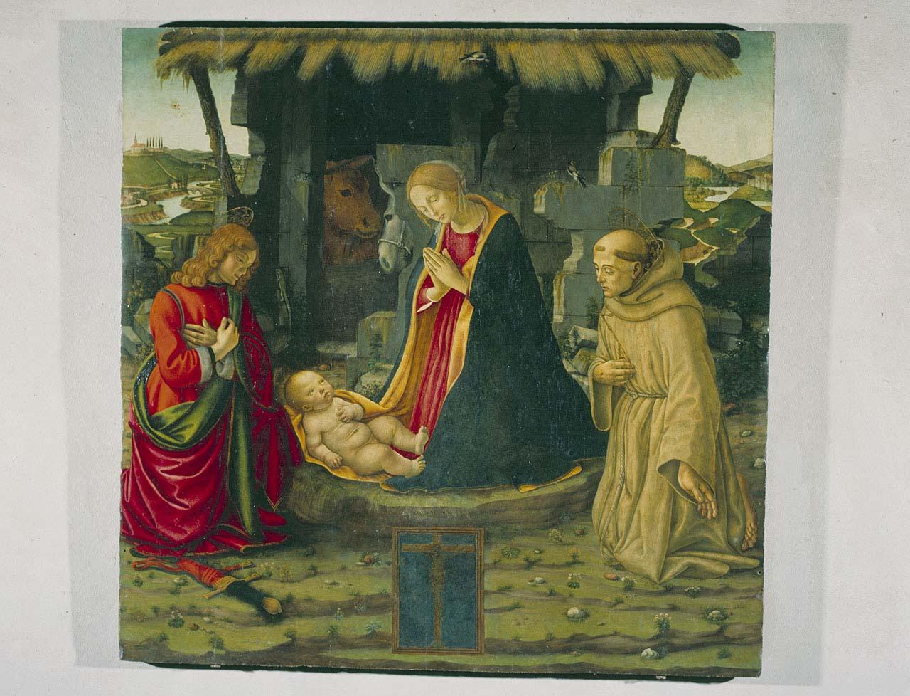 natività di Gesù con San Giuliano l'Ospedaliere e San Francesco d'Assisi (dipinto) - bottega fiorentina (ultimo quarto sec. XV)