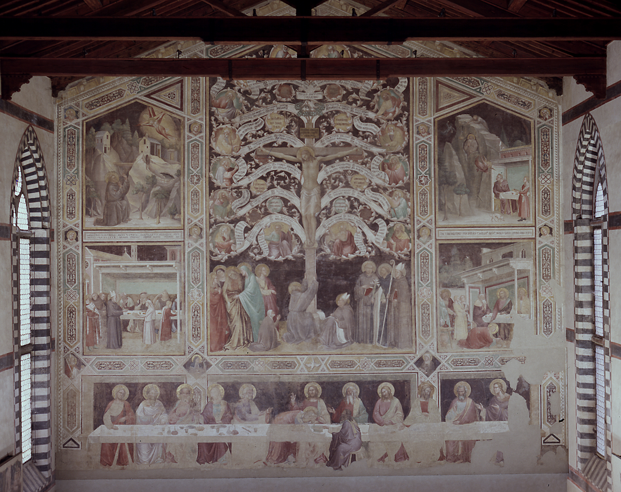 cornice architettonica con motivi decorativi e figure (dipinto) di Gaddi Taddeo (sec. XIV)