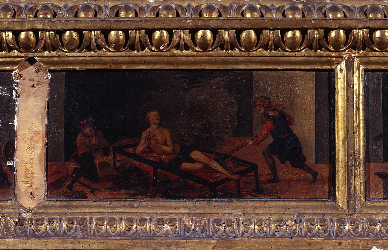 martirio di San Lorenzo (scomparto di predella) di Carli Raffaello detto Raffaellino del Garbo (sec. XVI)