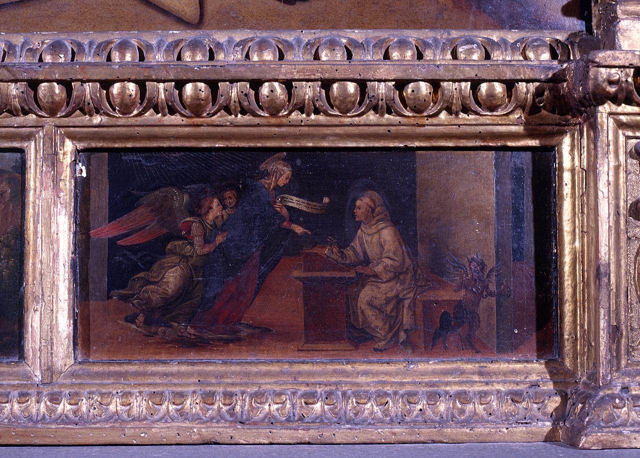 apparizione della Madonna a San Bernardo scrivente (scomparto di predella) di Carli Raffaello detto Raffaellino del Garbo (sec. XVI)
