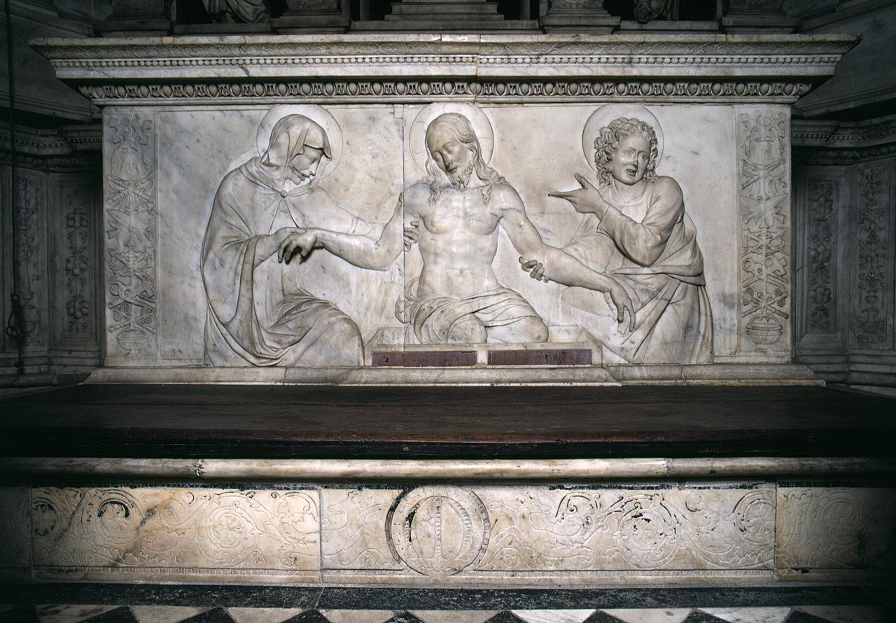 motivi decorativi vegetali, armi della famiglia Corbinelli (gradino d'altare) di Contucci Andrea detto Andrea Sansovino (e aiuti), Silvani Gherardo (cerchia) (sec. XV)