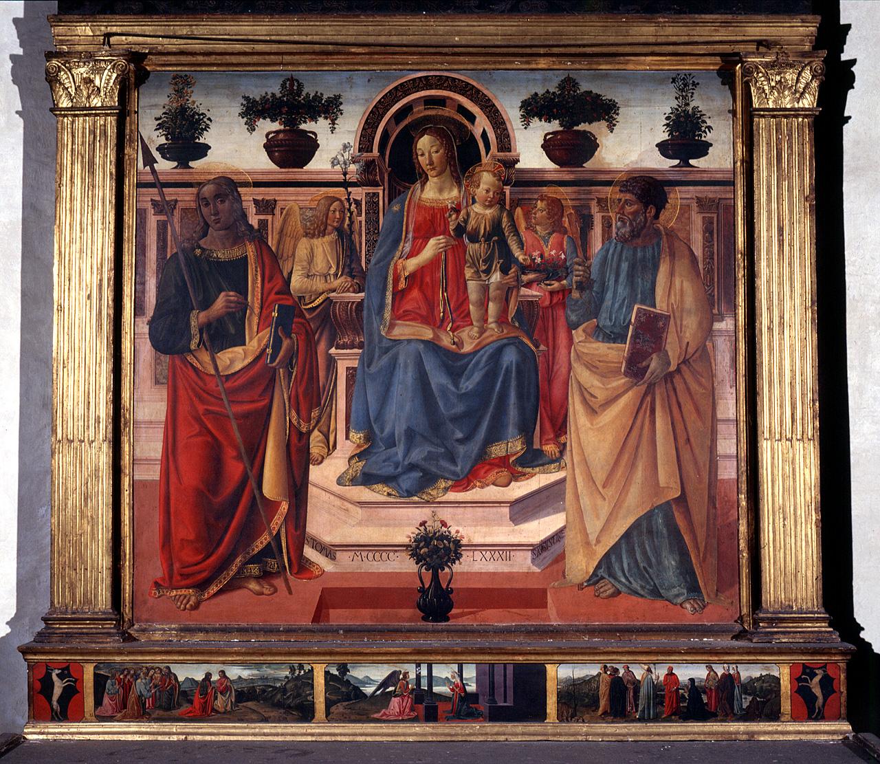 Madonna con Bambino con San Tommaso (?) San Pietro e angeli (dipinto) di Rosselli Cosimo, Mazziere Domenico, Agnolo di Domenico di Donnino detto Mazziere (sec. XV)